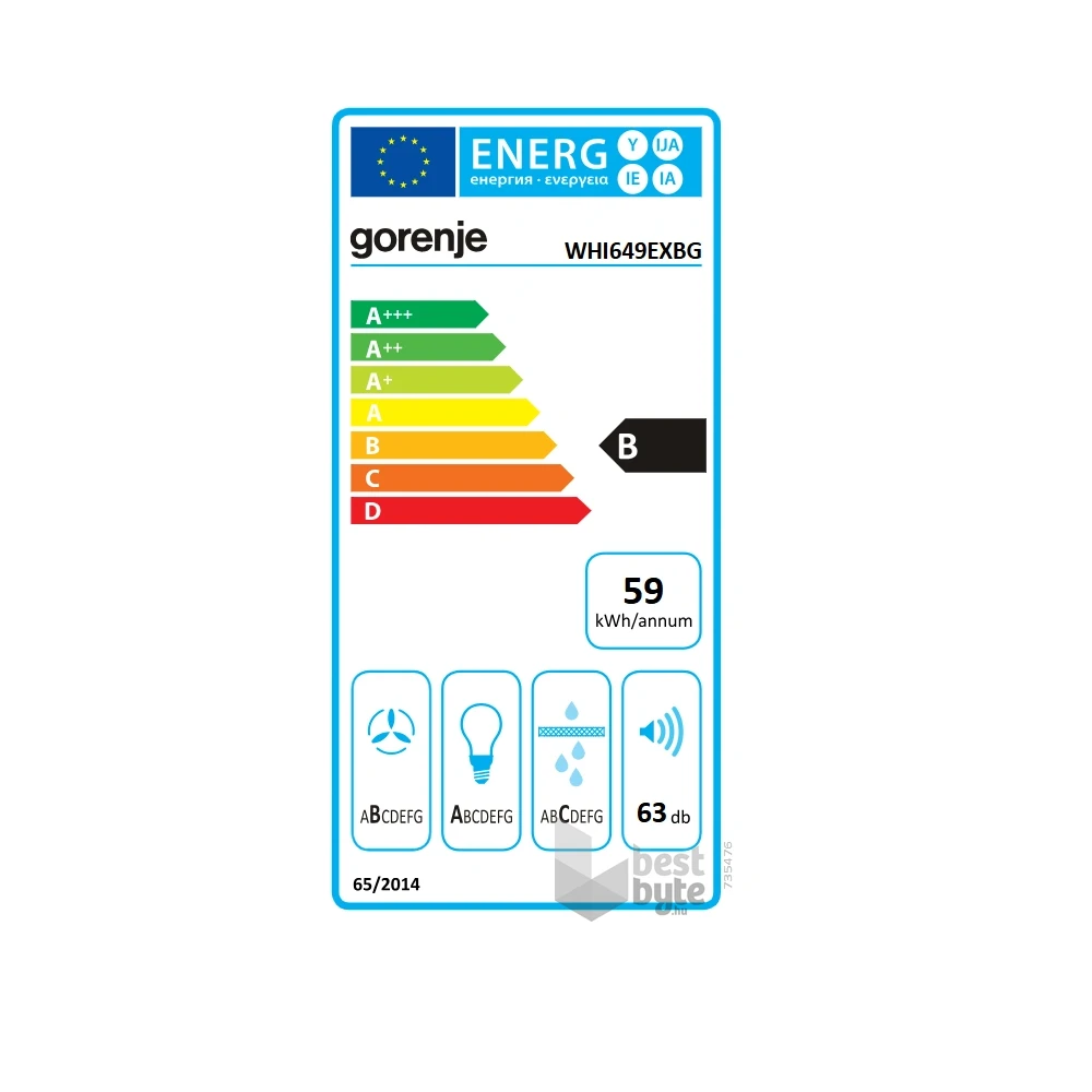 Gorenje WHI649EXBG inox-fekete, kürtős, méret:60cm, zajszint:63dB, páraelszívó