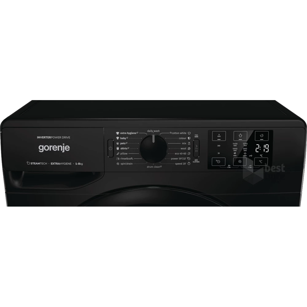 Gorenje WNEI84AS/B fekete, elöltöltős, max.1400ford., 8 kg, mosógép