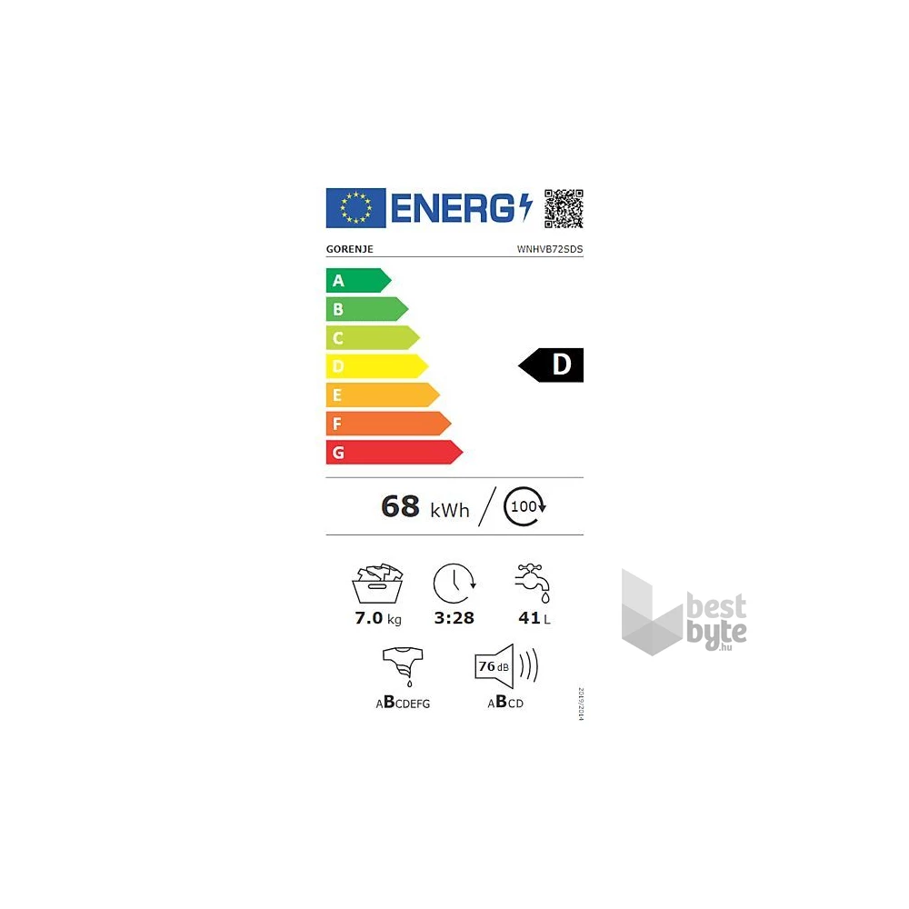 Gorenje WNHVB72SDS fehér, elöltöltős, , 7 kg, mosógép(Használt - A)