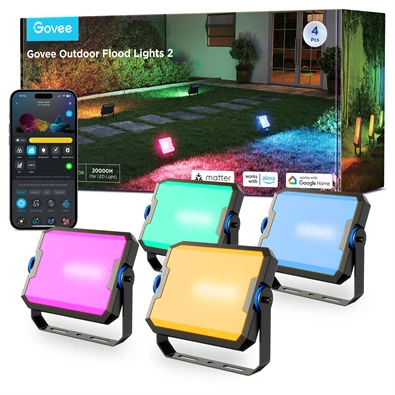 Govee GOVH8057 Wi-Fi+BLE+RGBICWW 4 db-os kültéri színes LED reflektorok