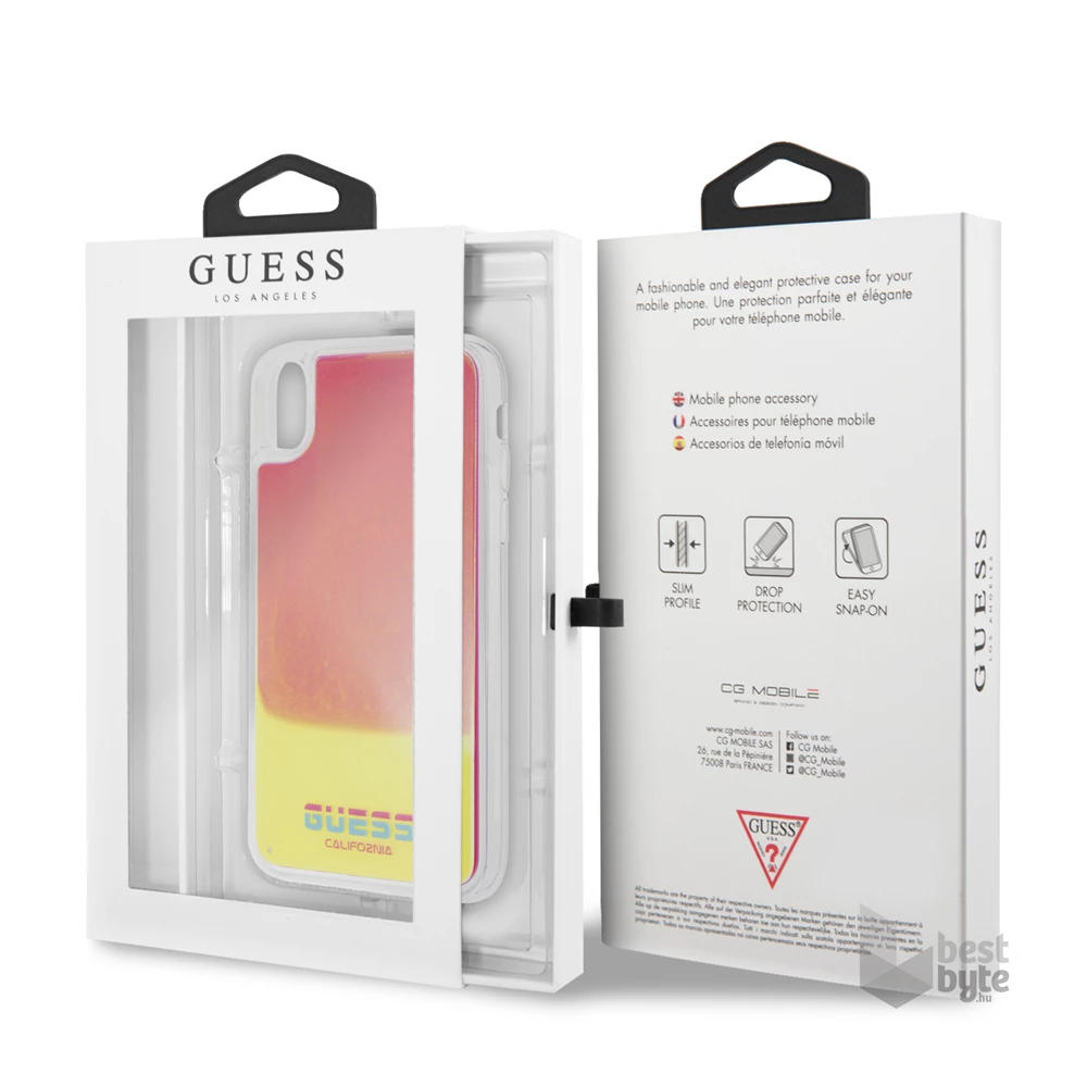 Guess iPhone X/XS rózsaszín/homok sötétben világító tok