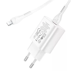 HOCO HC600682 25W PD + QC Type-C fehér hálózati töltő adapter + 1m Type-C to Lightning kábel