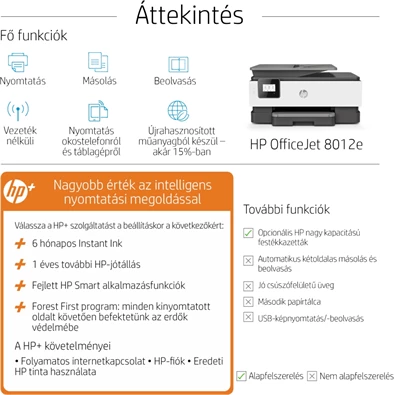 HP OfficeJet 8012E All-in-One multifunkciós tintasugaras Instant Ink ready nyomtató (Újracsomagolt)