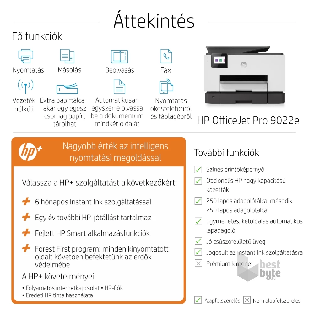 HP OfficeJet Pro 9022E All-in-One multifunkciós tintasugaras Instant Ink ready nyomtató