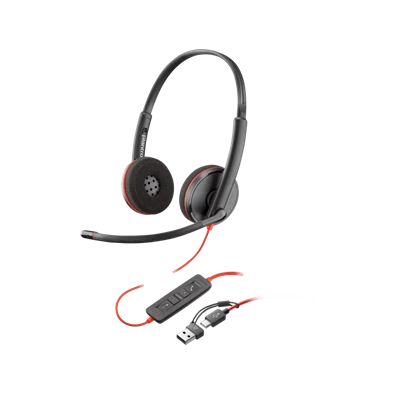 HP Poly Blackwire 3220 USB-C fekete headset + USB-C/A adapter