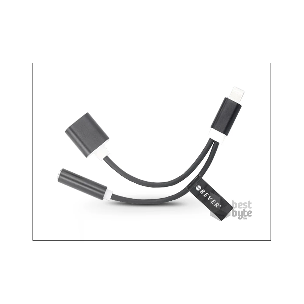 Haffner PT-3934 Lightning - 3.5mm Jack audio + Lightning csatlakozós fekete adapter