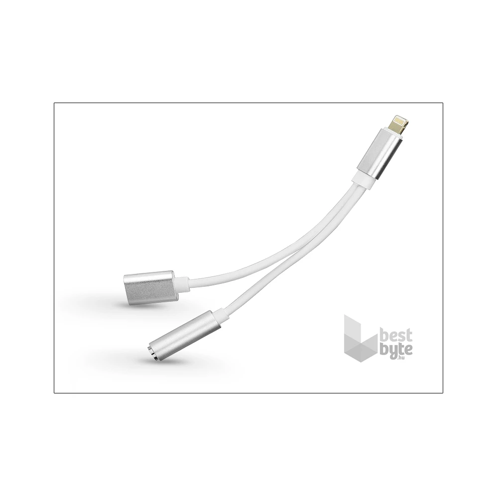 Haffner PT-4110 Lightning - 3.5mm Jack audio + Lightning csatlakozós ezüst adapter