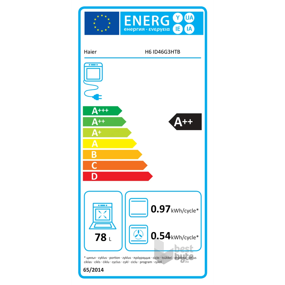 Haier H6 ID46G3HTB fekete, beépíthető, sütőtér: 78L, sütő