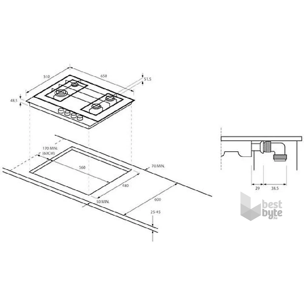Haier HAVG5BF4S2B/1 fekete, beépíthető, gáz, főzőzóna: 4, beépíthető méret: 56cm, főzőlap