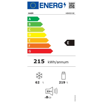 Haier HBW5519E beépíthető alulfagyasztós hűtőszekrény