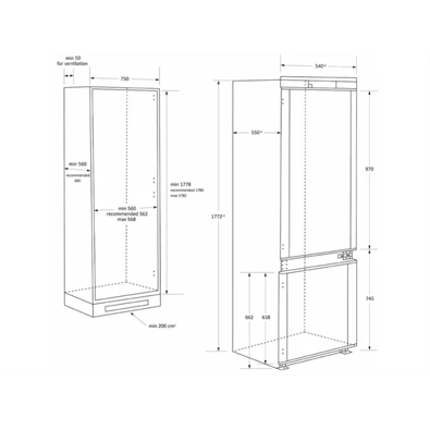 Haier HBW7518C beépíthető alulfagyasztós hűtőszekrény