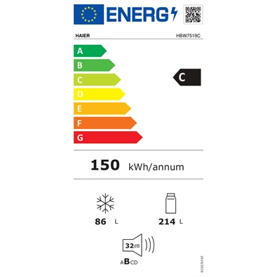 Haier HBW7519C beépíthető alulfagyasztós hűtőszekrény