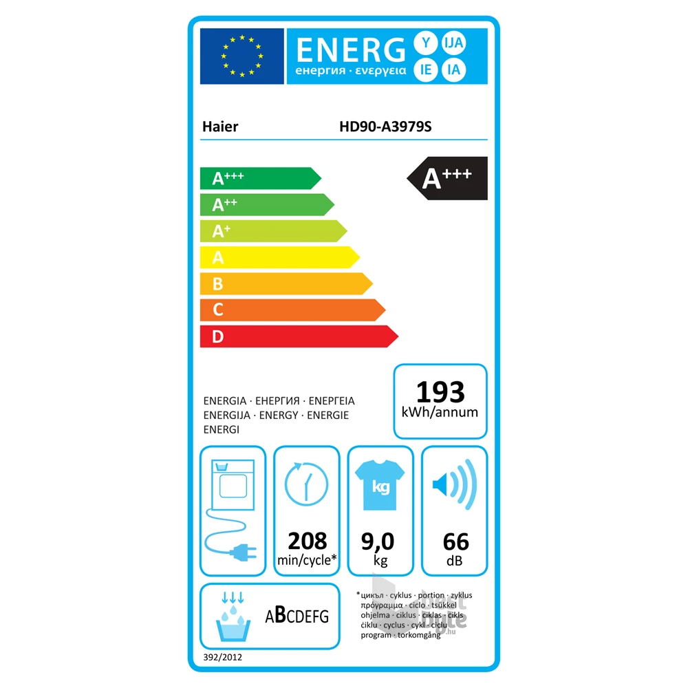 Haier HD90-A3979-S fehér, 9 kg, hőszivattyús, szárítógép