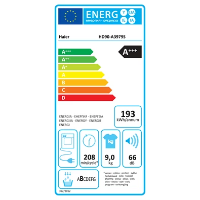 Haier HD90-A3979-S fehér, 9 kg, hőszivattyús, szárítógép
