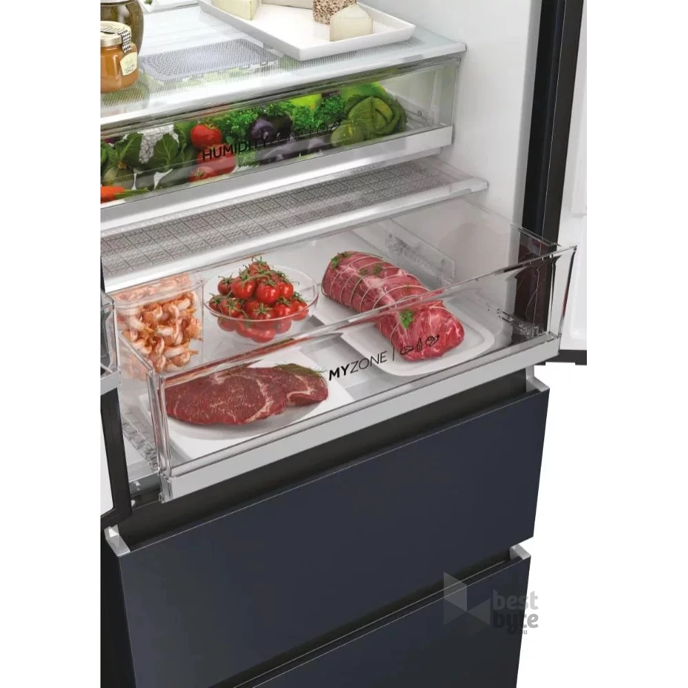 Haier HFW7720ENMB, négyajtós, alulfagyasztós, Hűtő:337L, Fagyasztó:140L, Total No frost hűtőszekrény