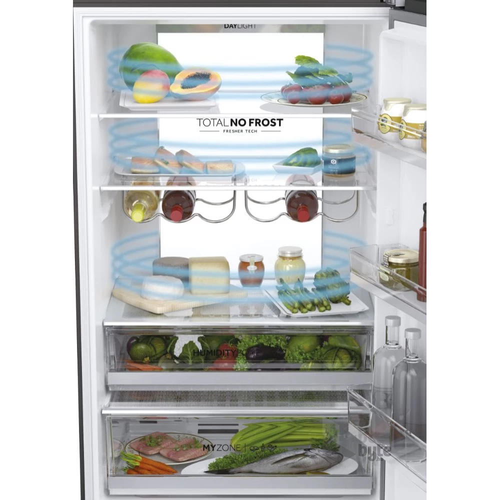 Haier HTW7720ENMB fekete, francia ajtós, alulfagyasztós, Hűtő:343L, Fagyasztó:140L, No frost hűtőszekrény