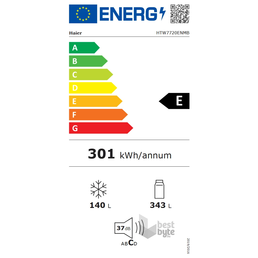 Haier HTW7720ENMB fekete, francia ajtós, alulfagyasztós, Hűtő:343L, Fagyasztó:140L, No frost hűtőszekrény