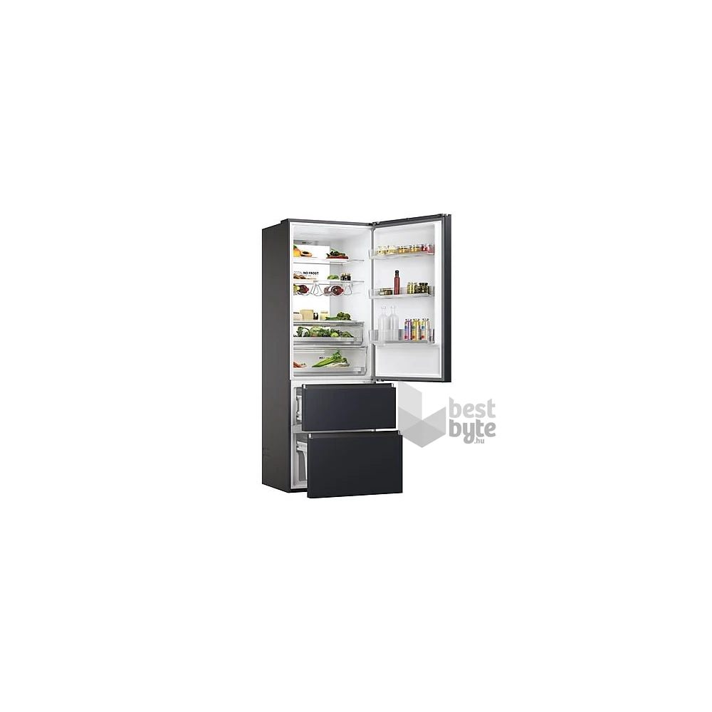 Haier HTW7720ENMB fekete, francia ajtós, alulfagyasztós, Hűtő:343L, Fagyasztó:140L, No frost hűtőszekrény