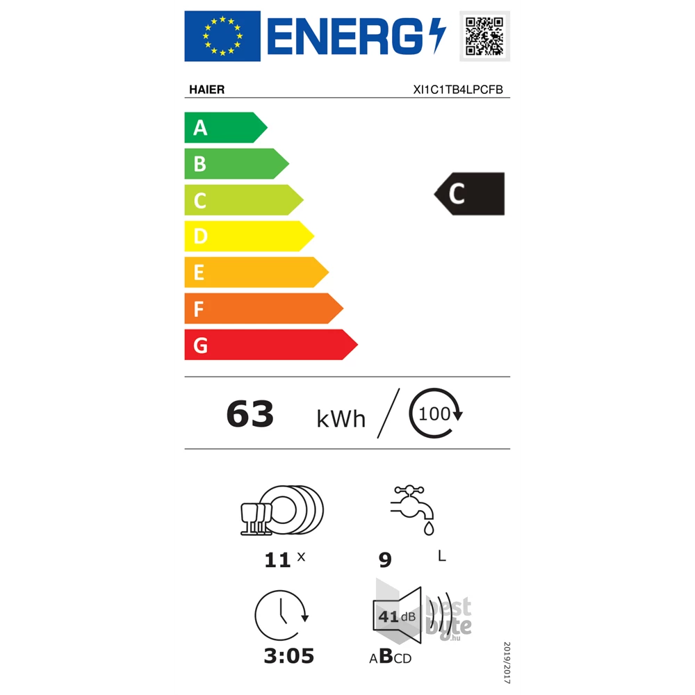 Haier XI1C1TB4LPCFB programok száma: 8, keskeny beépíthető, 11 terítékes mosogatógép 