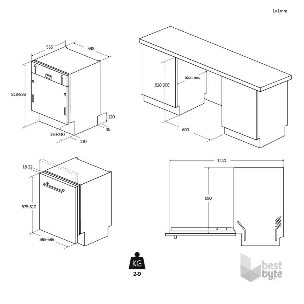 Haier XS 4A4M4PB programok száma: 10, beépíthető, 14 terítékes mosogatógép 