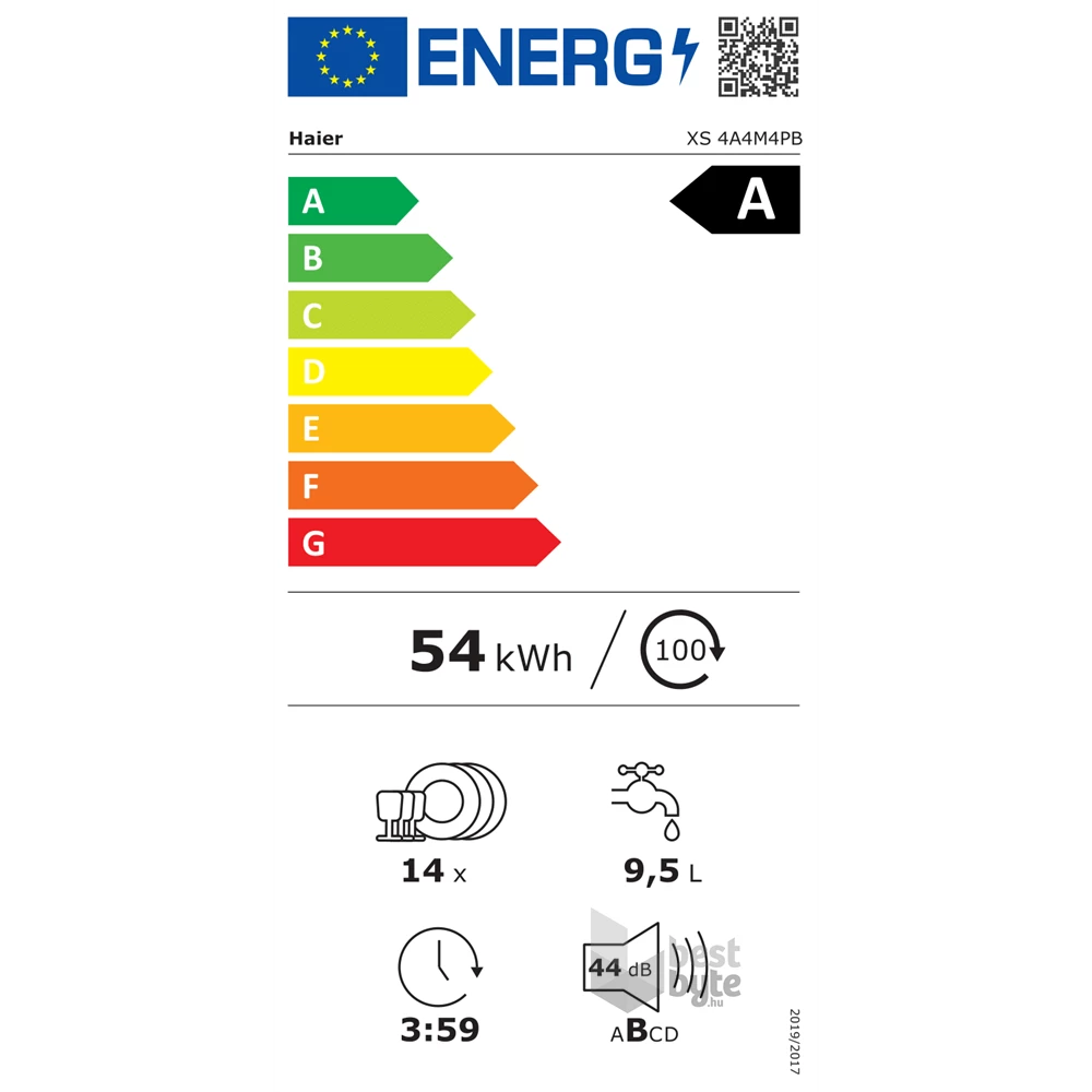Haier XS 4A4M4PB programok száma: 10, beépíthető, 14 terítékes mosogatógép 