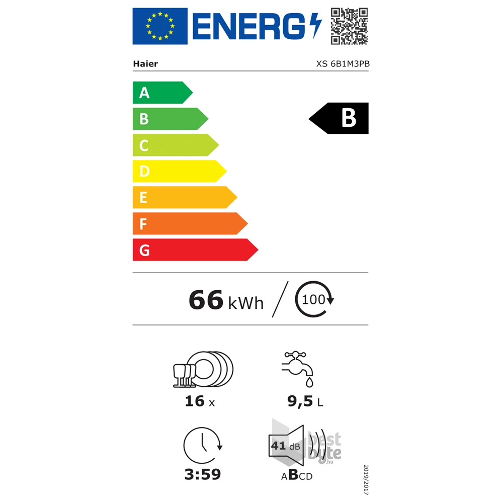 Haier XS 6B1M3PB programok száma: 10, beépíthető, 16 terítékes mosogatógép 