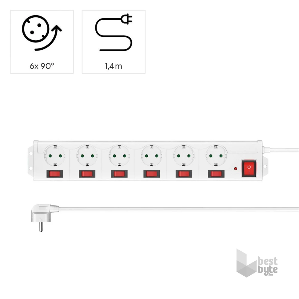 Hama 00223159 6 aljzat 1,4m fehér kapcsolós elosztó