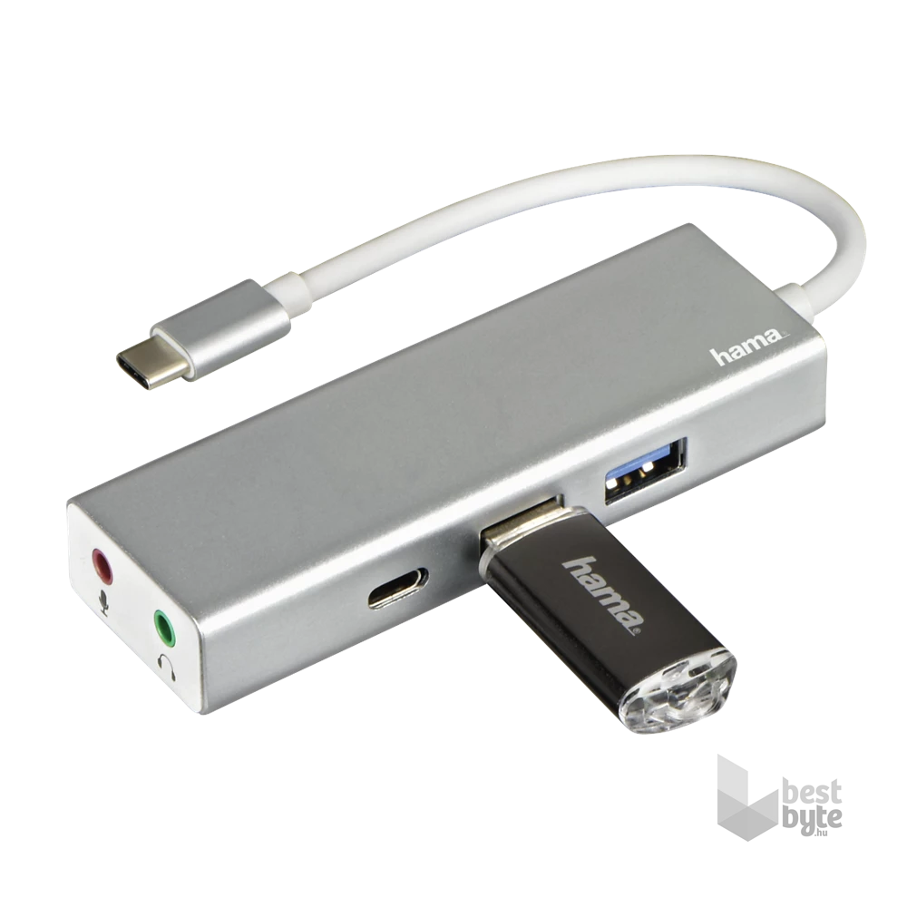 Hama 135758 ezüst USB 3.1 Type-C HUB (2x USB, 1x USB TYPE-C, 3,5MM JACK)