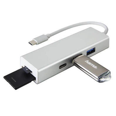 Hama 135759 ezüst USB 3.1 Type-C HUB (2x USB A, 1x USB TYPE-C) + SD/microSD kártyaolvasó