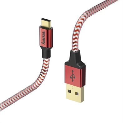 Hama 178296 "Reflective" USB Type-C piros 1,5m adatkábel