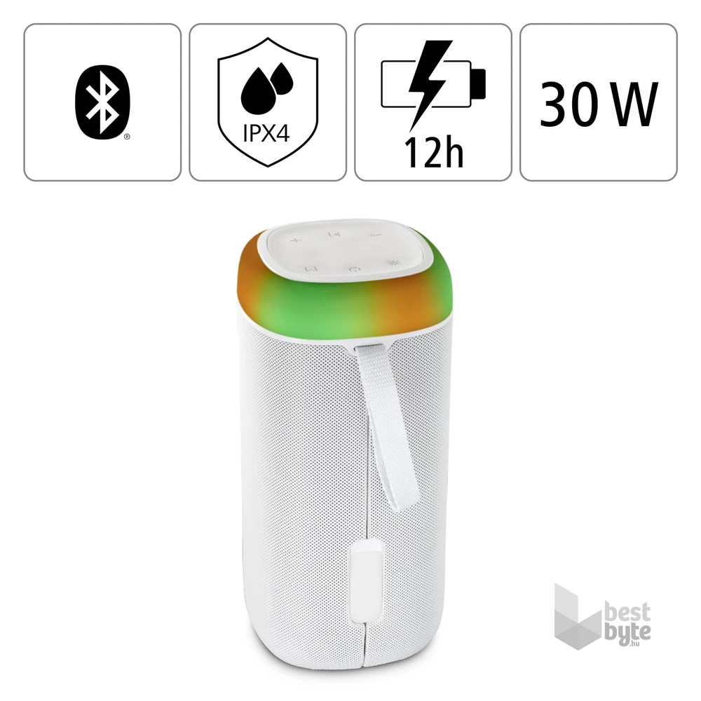 Hama 188229 "SHINE 2.0", 30W, RGB LED, fehér bluetooth hangszóró