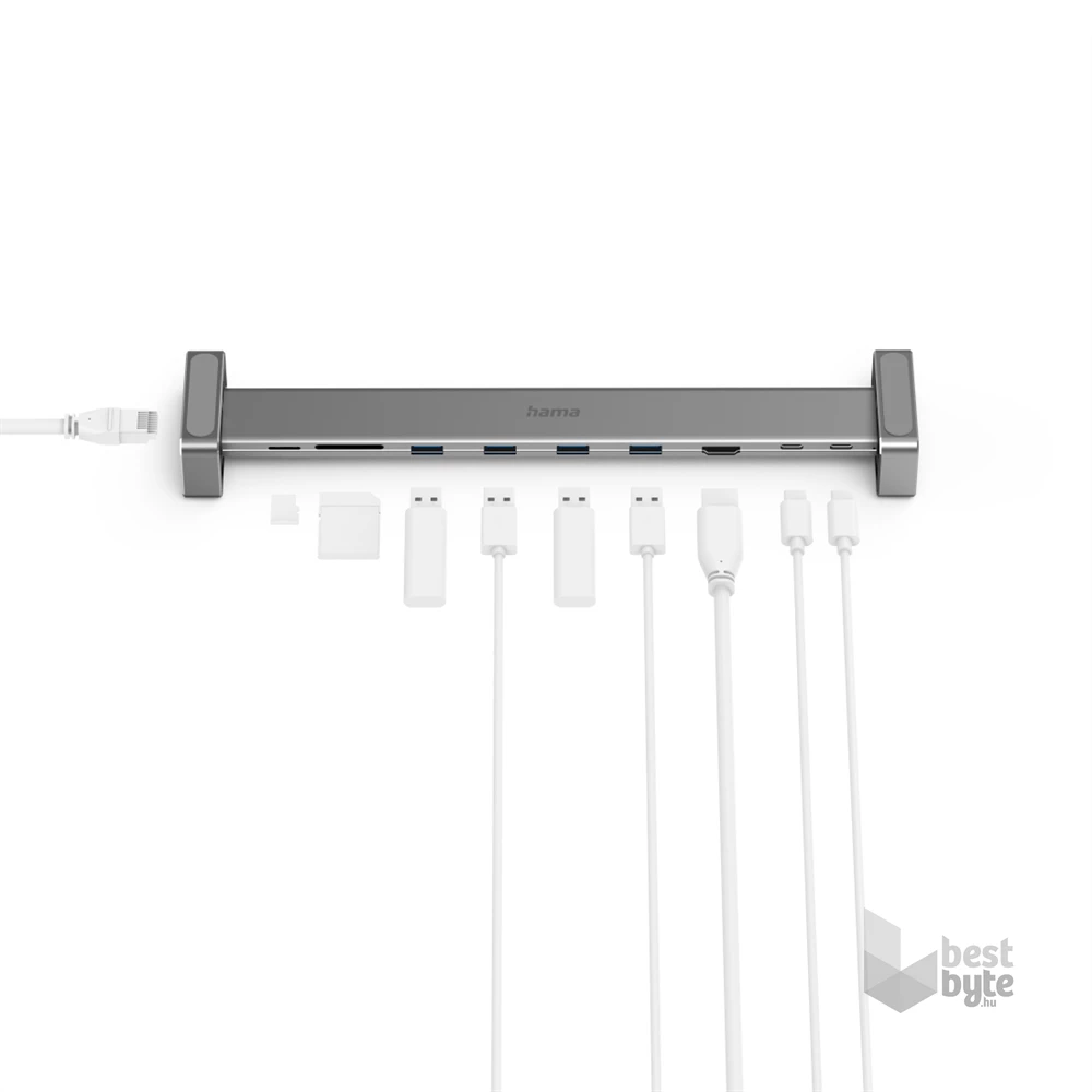 Hama 200103 ezüst USB 3.1 Type-C 9in1 HUB (USB 3.1, HDMI, LAN, USB-C, PD, SD)