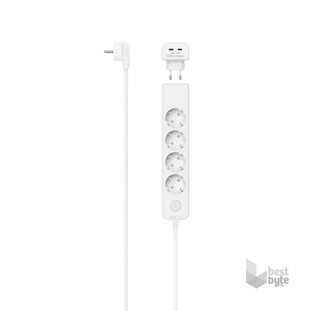 Hama 223191 1,4m fehér 5-ös elosztó +2x USB