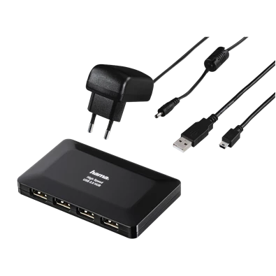 Hama 4 portos fekete USB 2.0 HUB + hálózati tápegység