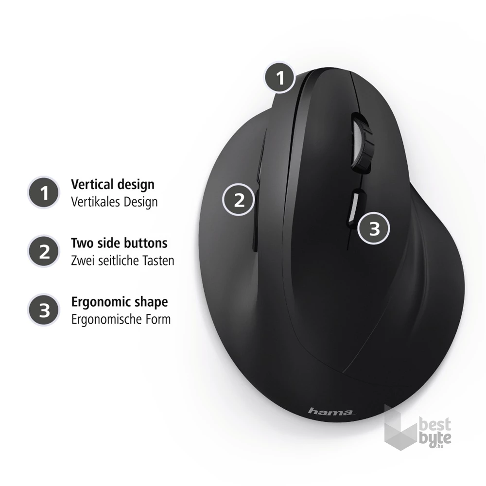 Hama 00182698 "VERTICAL ERGONOMIC EMC-500" fekete USB egér