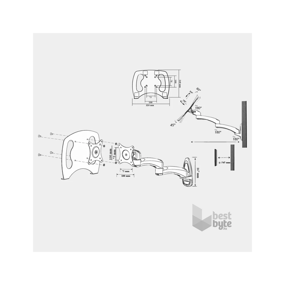 Harmantrade LS30 fekete-fehér fali notebook tartó