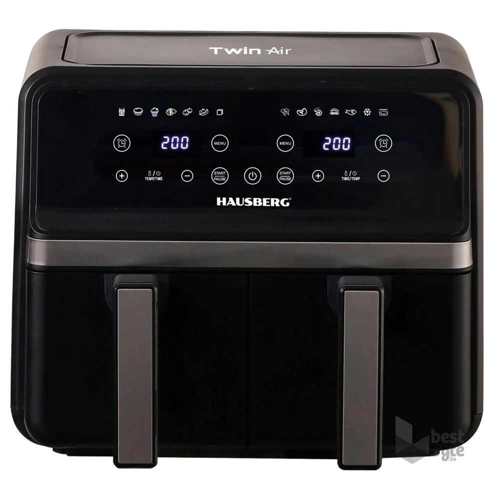 Hausberg HB-2373NG 2200-2400W dupla kosaras fekete 8,4 L forrólevegős sütő (air fryer/airfryer)