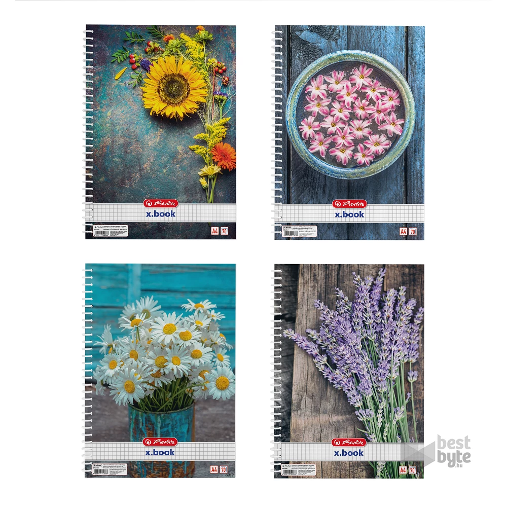 Herlitz Flower A4 70lapos kockás spirálfüzet
