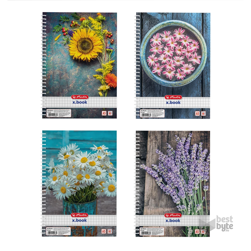 Herlitz Flower A5 80lapos kockás spirálfüzet