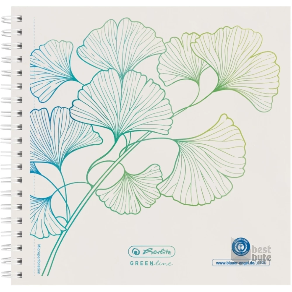 Herlitz GREENline Ginkgo 14,8x14,8cm 100lapos pontozott belívű spirálfüzet