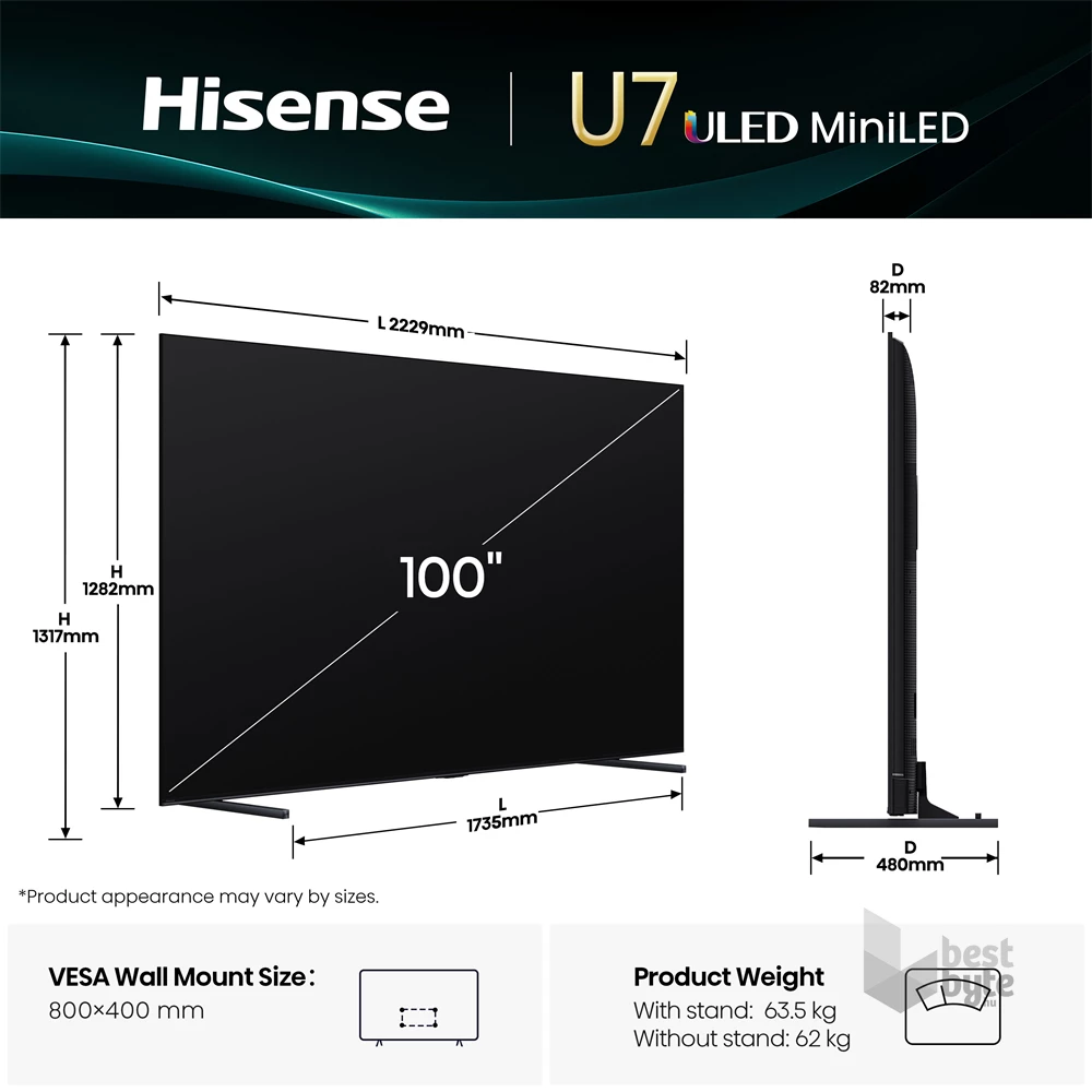 Hisense 100" 100U7Q 4K UHD Smart MiniLED ULED TV