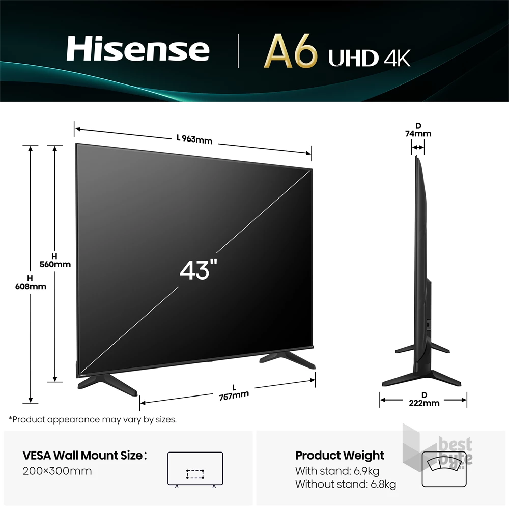 Hisense 43" 43A6Q 4K UHD Smart LED TV (Újracsomagolt)