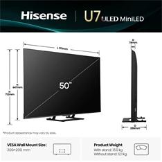 Hisense 50" 50U7Q 4K UHD Smart MiniLED ULED TV (Újracsomagolt)