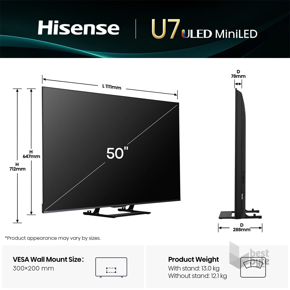 Hisense 50" 50U7Q 4K UHD Smart MiniLED ULED TV (Újracsomagolt)