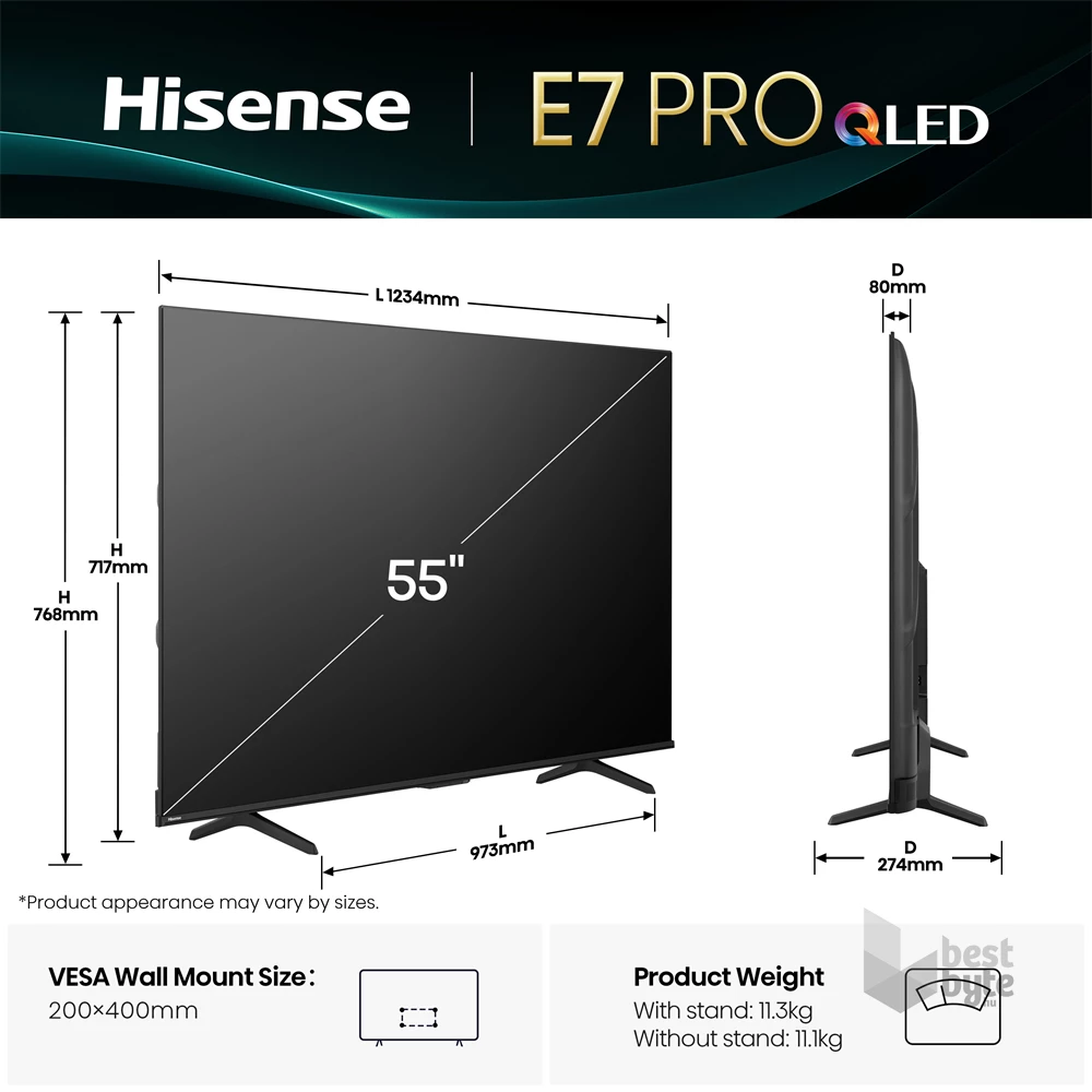 Hisense 55" 55E7QPRO 4K UHD Smart Gamer QLED TV (Újracsomagolt)