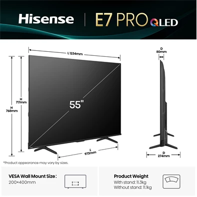 Hisense 55" 55E7QPRO 4K UHD Smart Gamer QLED TV (Újracsomagolt)