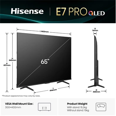 Hisense 65" 65E7QPRO 4K UHD Smart Gamer QLED TV