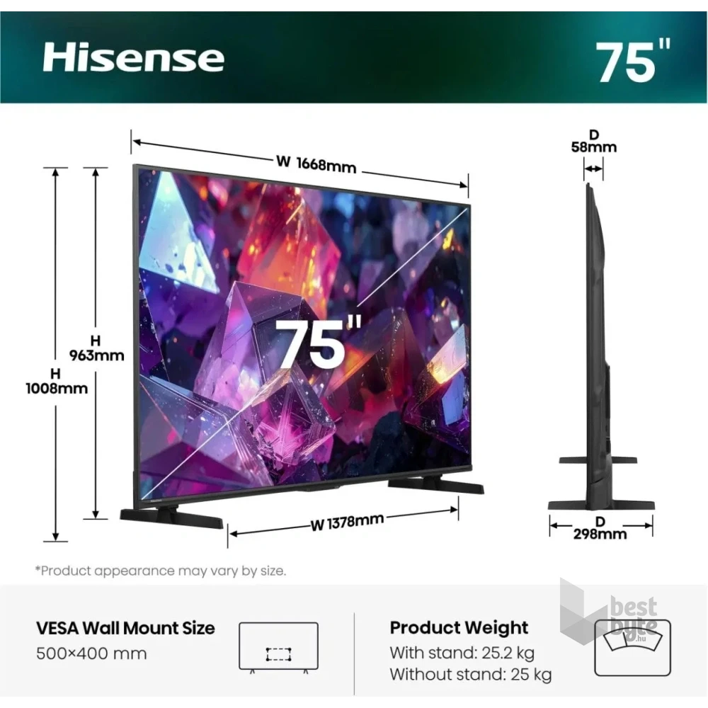 Hisense 75" 75E7S PRO 4K UHD Smart QLED TV