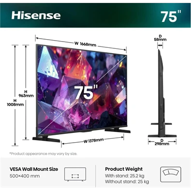 Hisense 75" 75E7S PRO 4K UHD Smart QLED TV