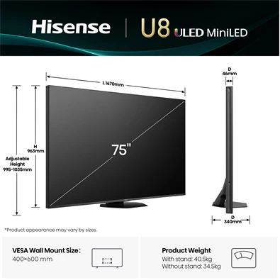 Hisense 75" 75U8Q 4K UHD Smart MiniLED ULED TV